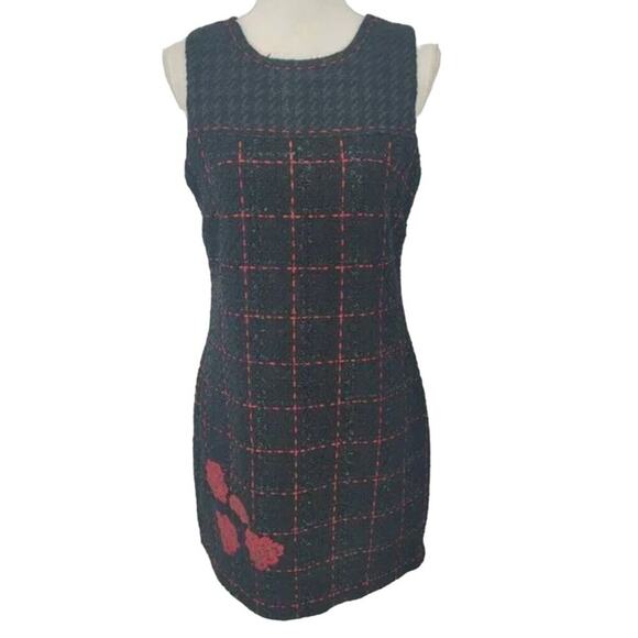 DESIGUAL Sleeveless Wool Blend Boucle Sheath Dress Red Black Spain 42 US 10 12 V - Picture 6 of 13
